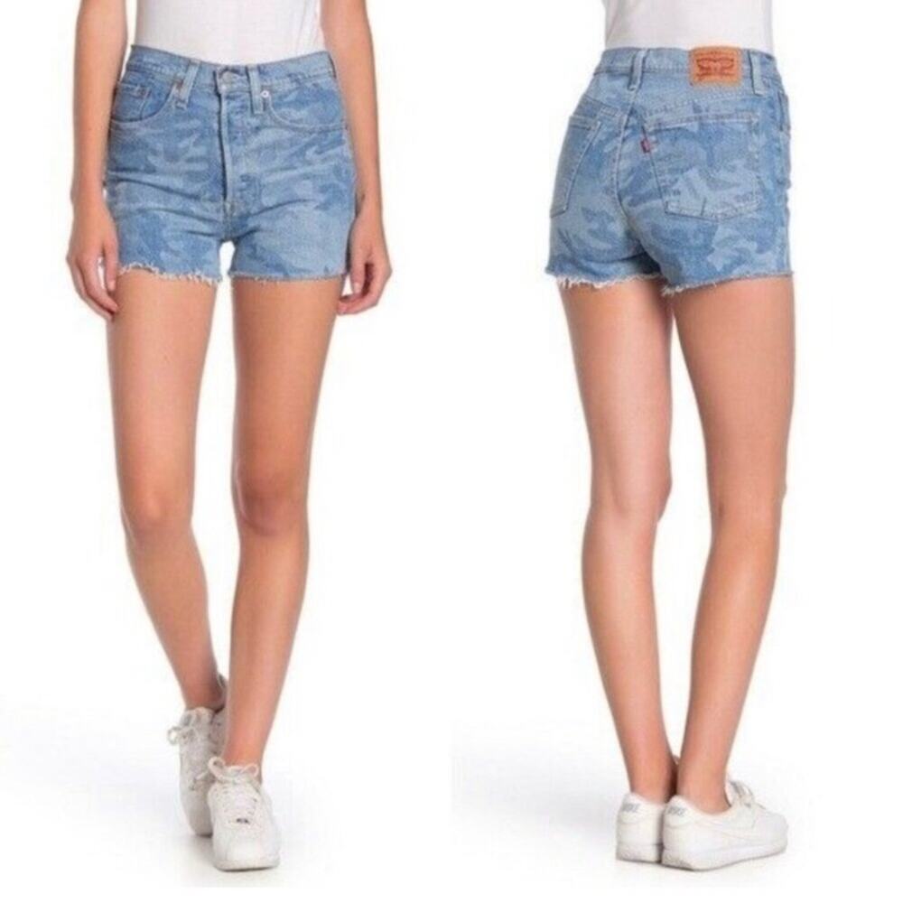 Levi’s 501 High Rise Blue Camo Shorts.